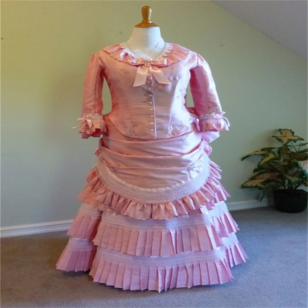 

1800's Victorian Pink Dress Dinner Gown Victorian Bustle Dress Historical Costume Custom Made for Women