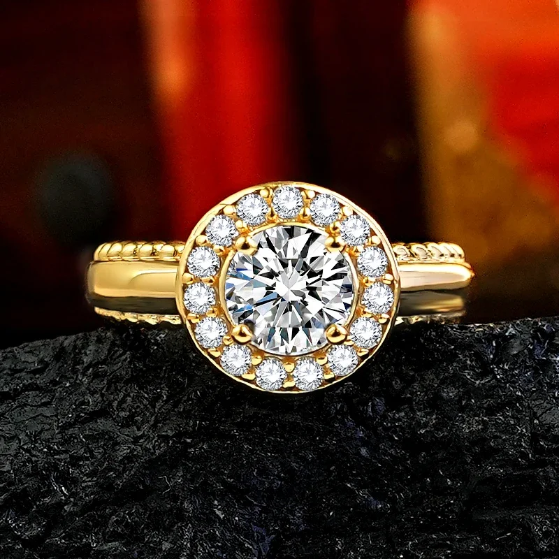 New Round Diamond Retro Ball Edge Wide Arm 925 Silver marry Ring Diamond Ring Women's Gold Light Luxury marry Jewelry