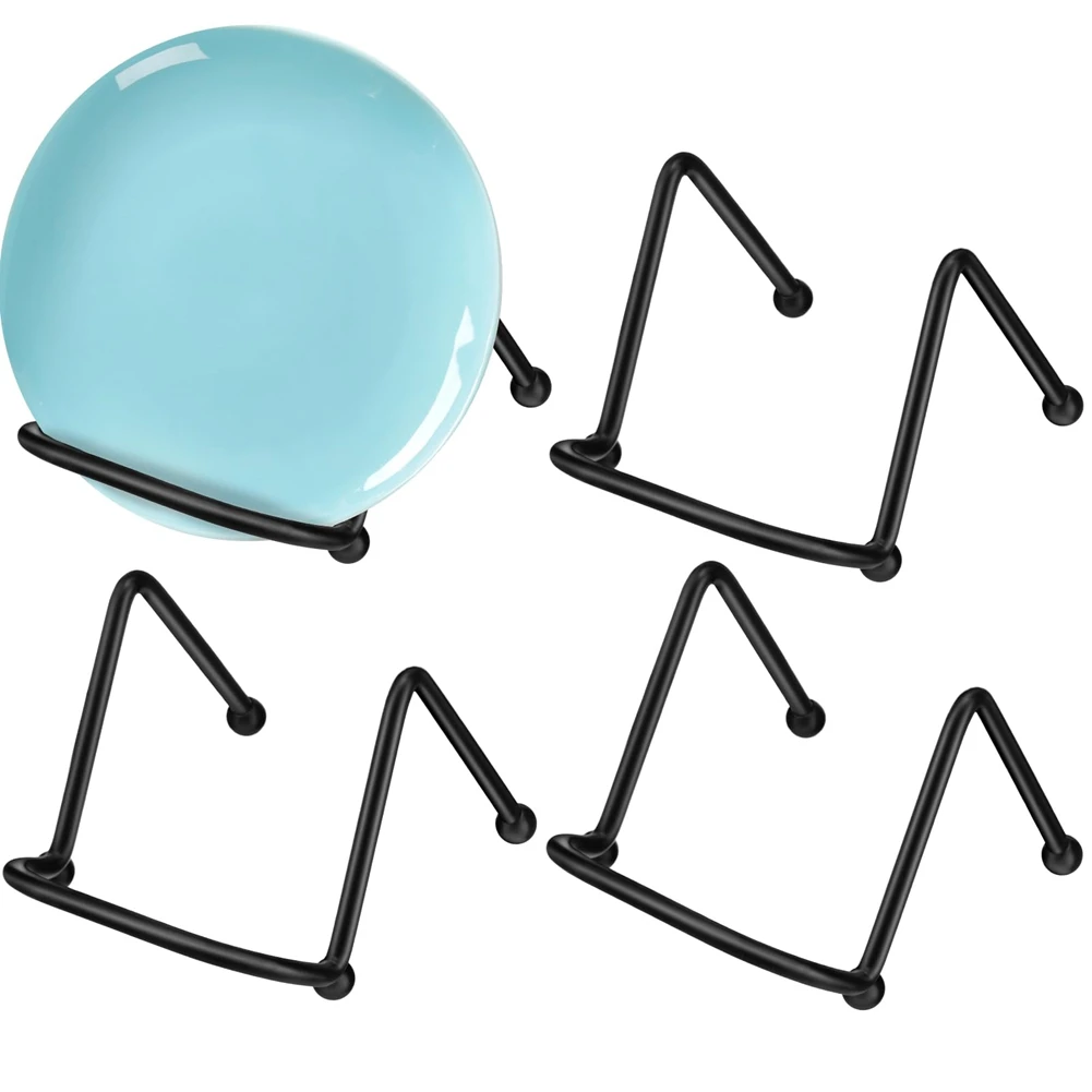 ABKS-Mini Metal 2 Inch Small Plate Holder Display Stands 4 Pcs For Picture, Book Photo Easel,Creation Black Frame Stand