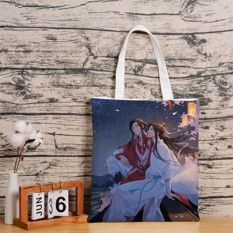 Tian Guan Ci Fu Cute Canvas Shoulder Bag Anime Heaven Official’s Blessing Hua Cheng Xie Lian Cosplay Casual Shopping Bag Handbag