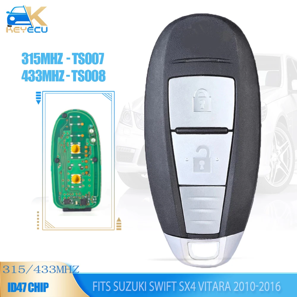 KEYECU 2 przyciski inteligentna karta klucz 315MHz/433MHz PCF7952X Chip ID47 do Suzuki Swift SX4 Vitara 2010-2015 FCC: TS007/TS008