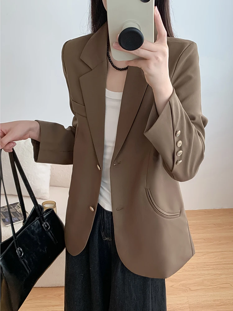Spring Autumn Simple Women Blazer Temperament Versatile Single Breasted Long Sleeve Outerwear 2026 New Office Lady Suit Coat