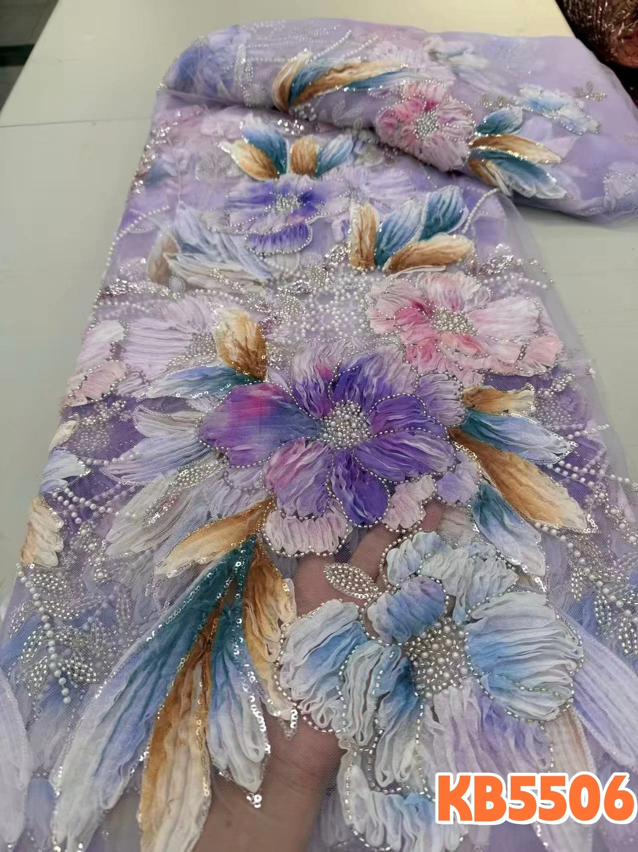 

DREAMYALISI Soft Beads Lace 3d Flower Sequins Lace Fabric African Lace Fabric 5 Yards 2026 Sequence for Wedding Dress KB5506