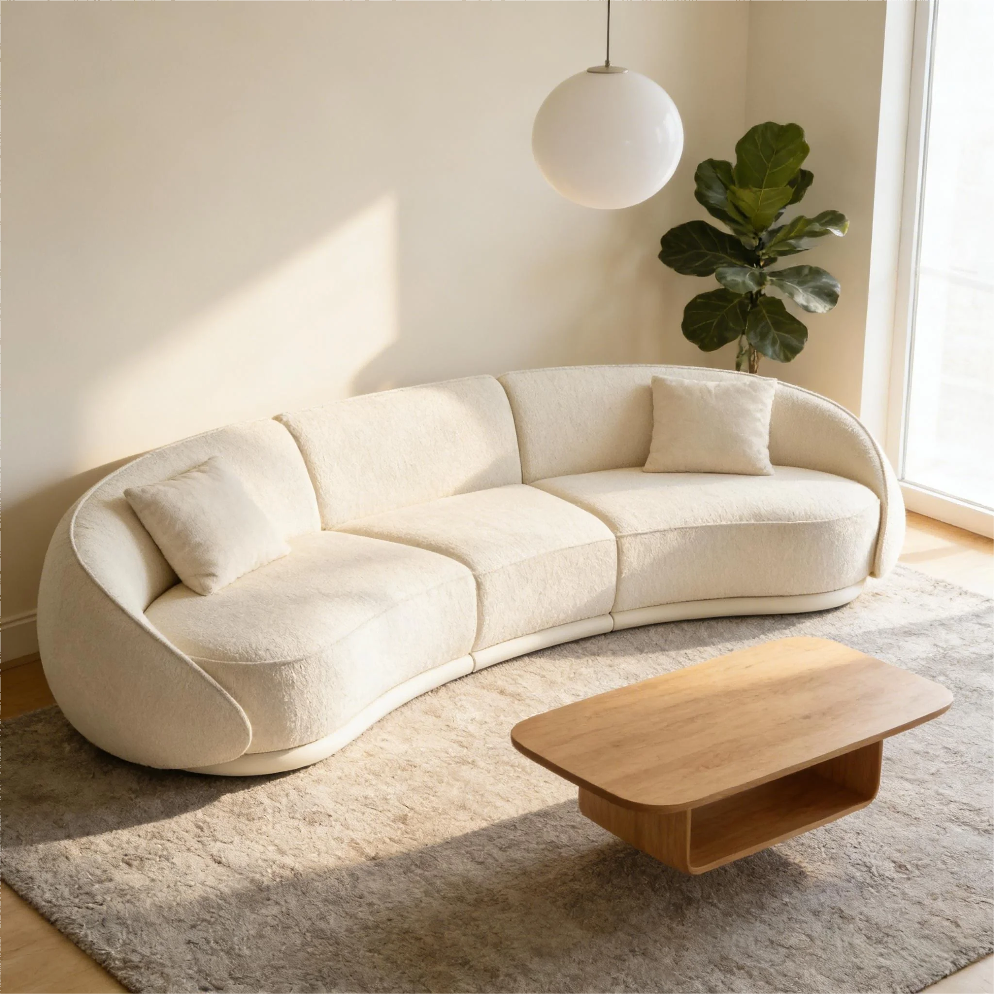 # S Textured Fabric Curved Modular Sofa Set Three Seat Minimalist Light Luxury Style Modern Living Room Simple Shape High-Densit