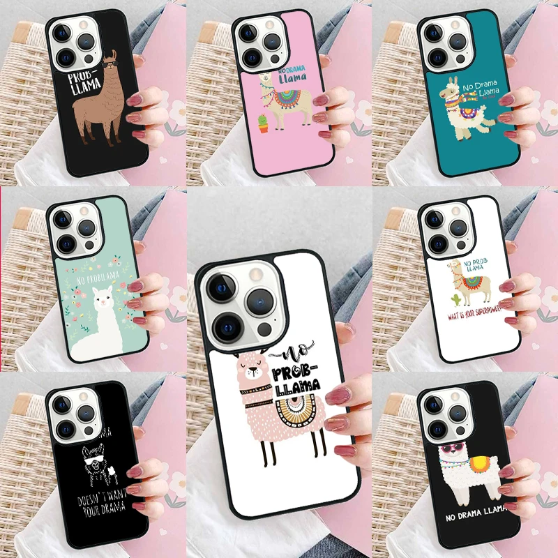 No Drama Llama No Prob-llama Alpaca Phone Case Cover for iPhone 16 Promax 15 Pro 13 14 Plus 11 12 Mini XR XS MAX Coque