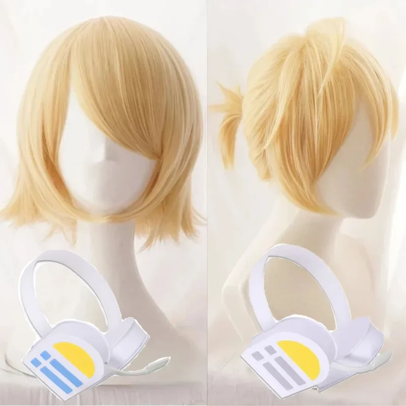 Rin Len Short Blond Heat Resistant Synthetic Hair Anime Cosplay Wigs Track Wig Cap