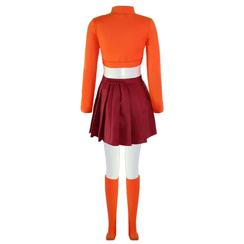 Anime Velma Cosplay Costume Movie Character Orange Blue Uniform Full Set Halloween  for Women Girls Party Costume Wig Role Play