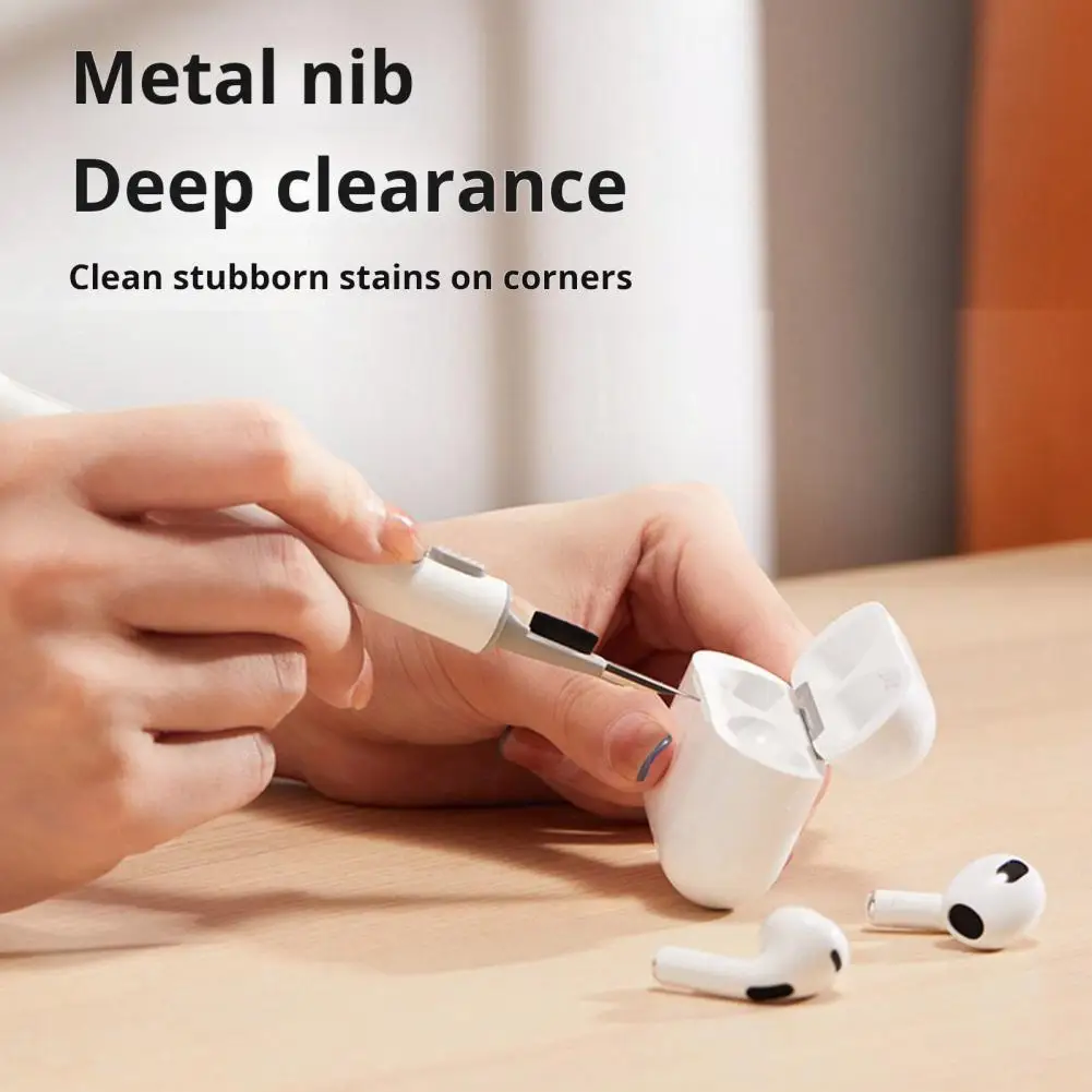 Herramienta multifunción portátil para auriculares, bolígrafo con punta de Metal, esponja flocada, cepillo de eliminación de polvo, Ideal para auriculares y ordenador