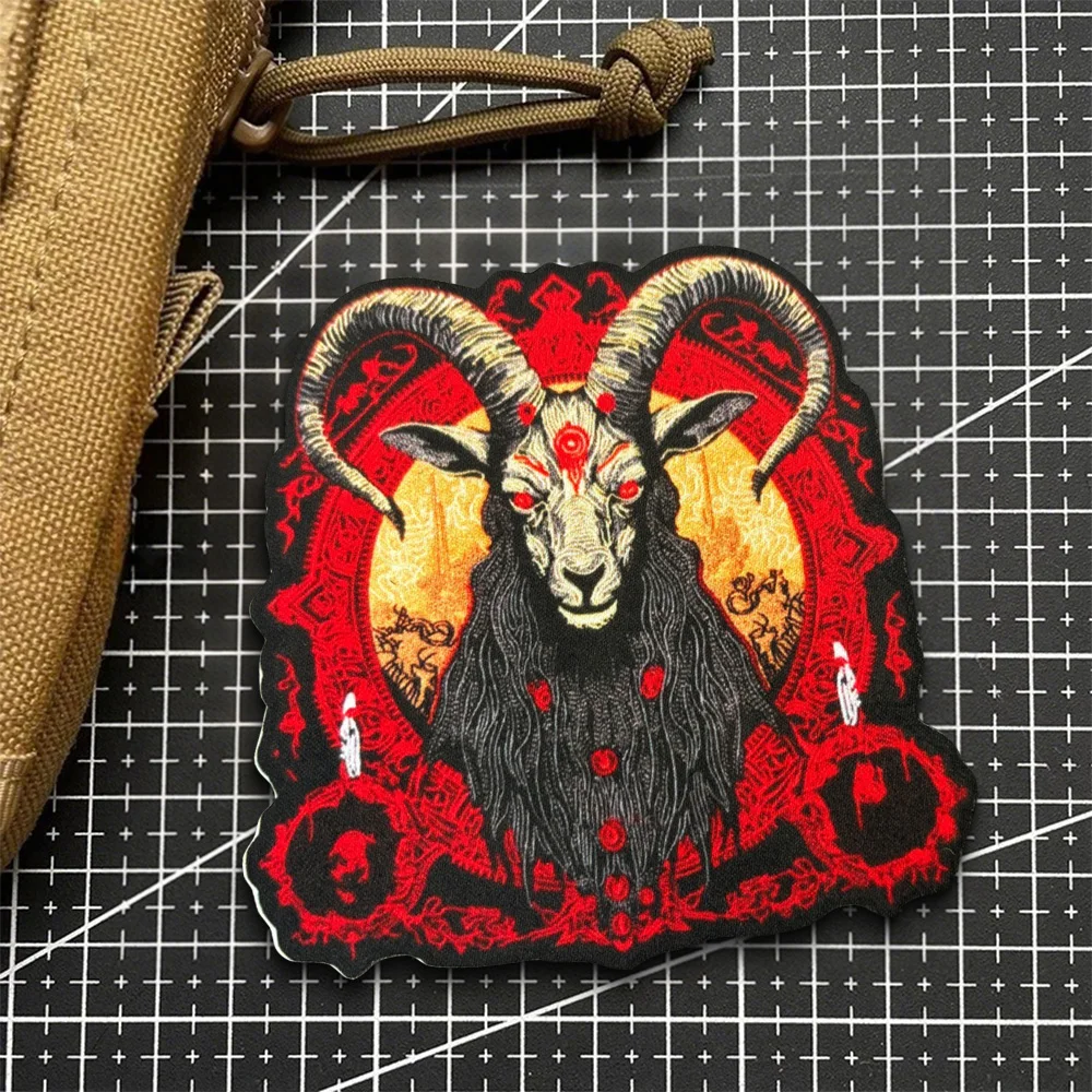 Baphomet Goat Head Tactical Patch Gothic Satanic Occult Morale Badge Novelty Hook Loop Sticker for Jacket Jeans DIY Appliques