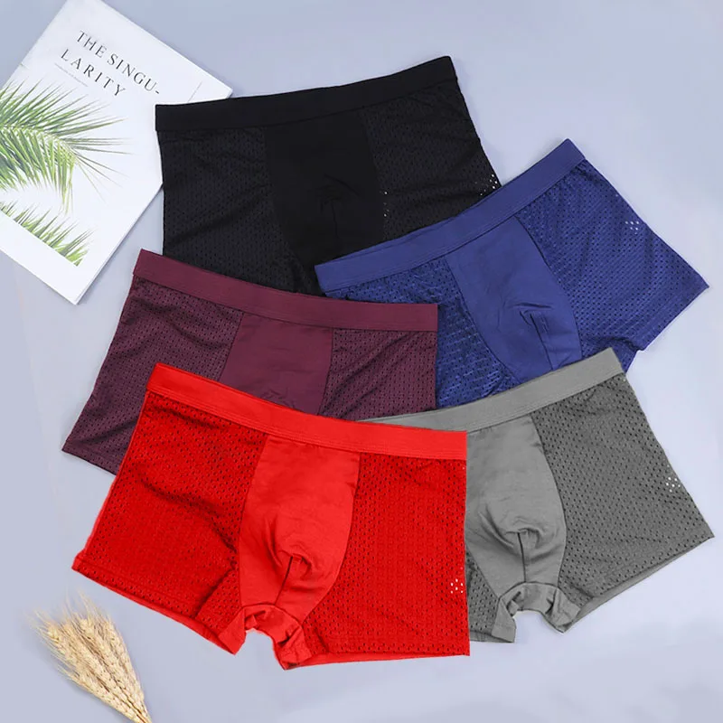 5 pz/lotto 8XL Mesh Hole Mens intimo Boxer uomo Boxer intimo uomo Boxer per uomo intimo Boxer uomo Boxer uomo mutandine