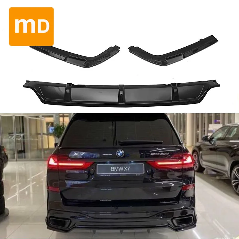 For BMW 2020-2024 G07 Black Knight Carbon Glossy Black Rear Bumper Diffuser Spoiler LipWing Body Kit Splitter Cover Trim