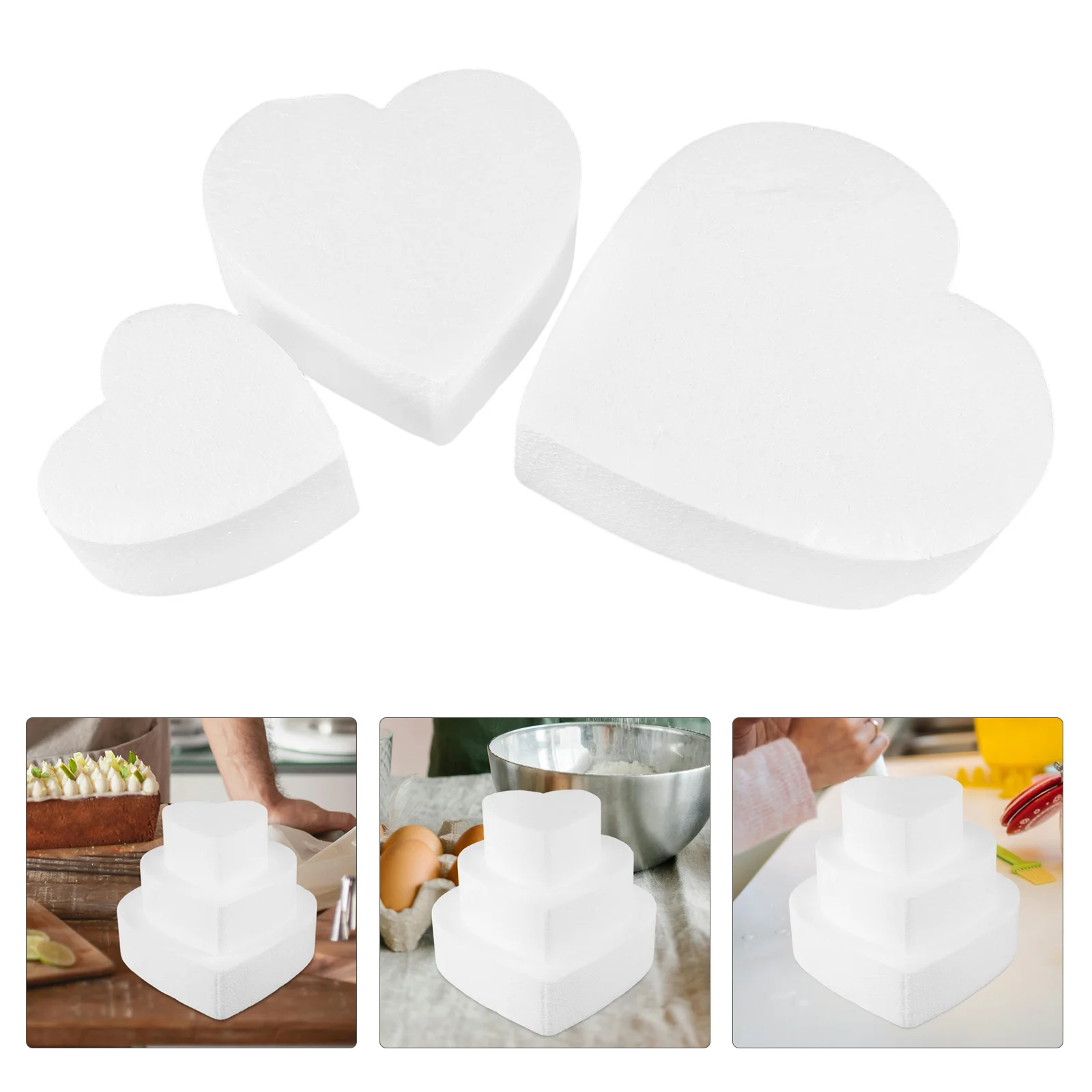 3 Pcs Cake Mold Heart Shaped Foam Artificial Model Dummies Fake Wedding Tube Pans for Pound