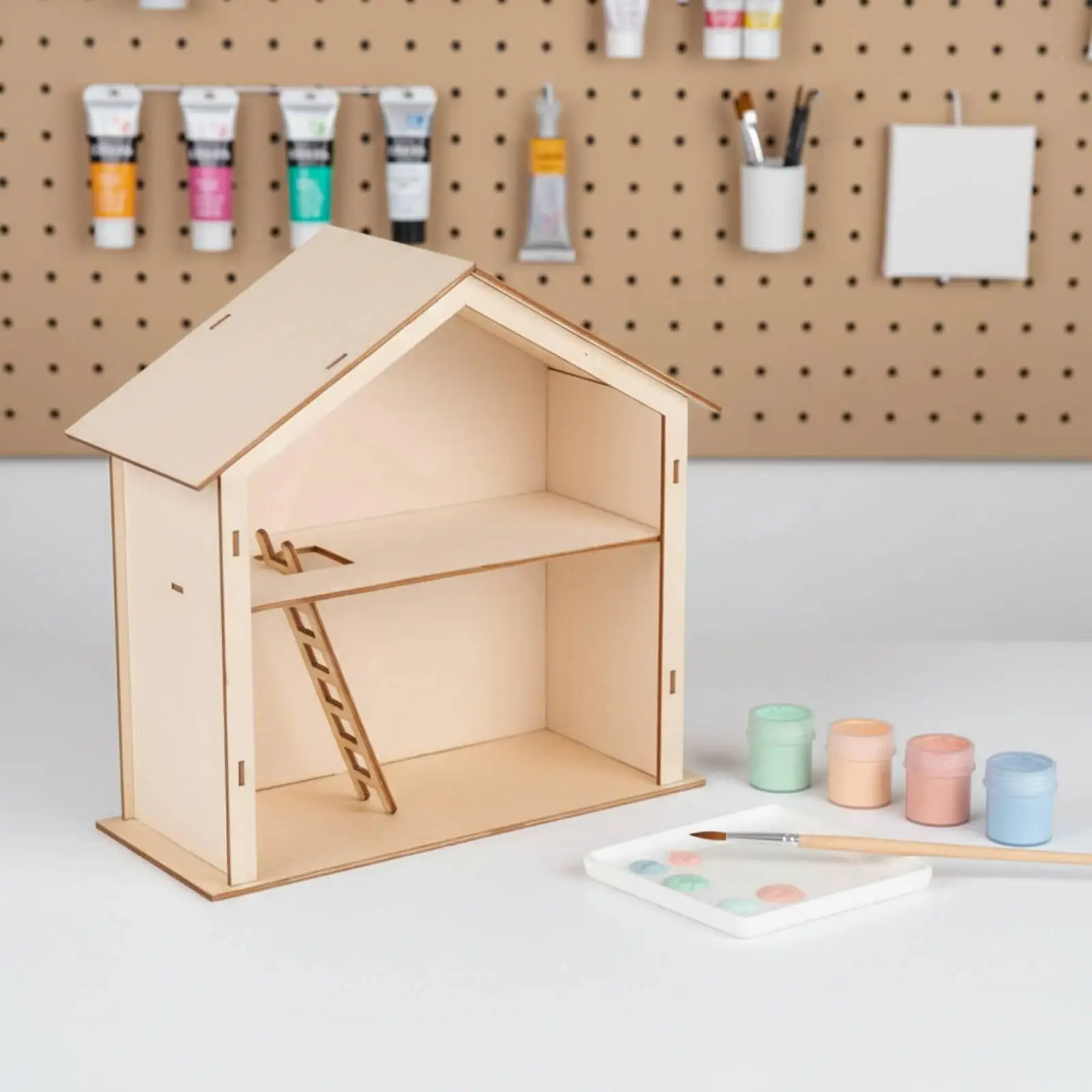 Wooden Children Assembly House Paintable DIY Small Cabin Decor Miniature Dollhouse Furniture for Kids