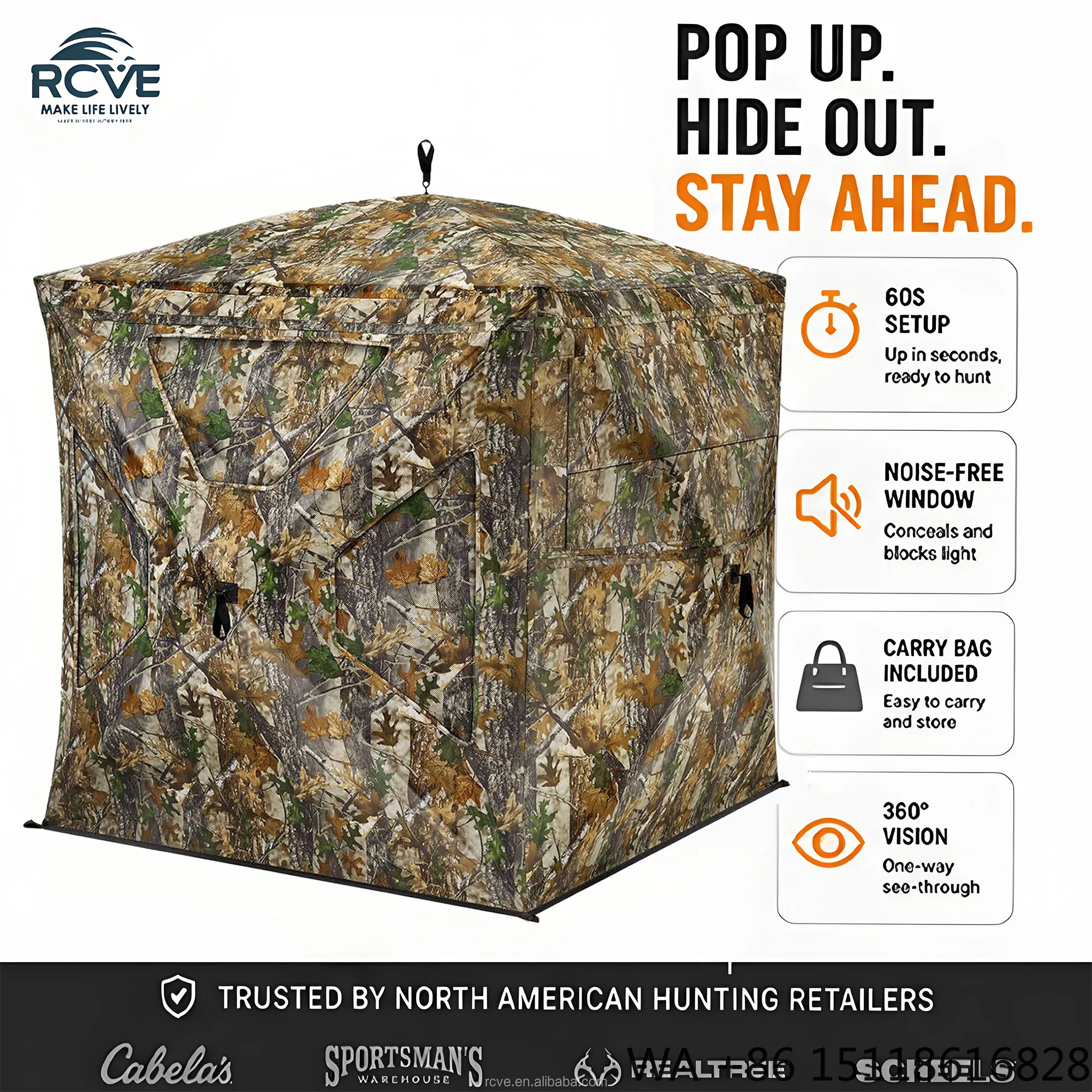 Customizable OEM High Quality Durable 270° See-Through Ground Blind Tent Portable Oxford Fabric Reusable Outdoor Hunting Gear