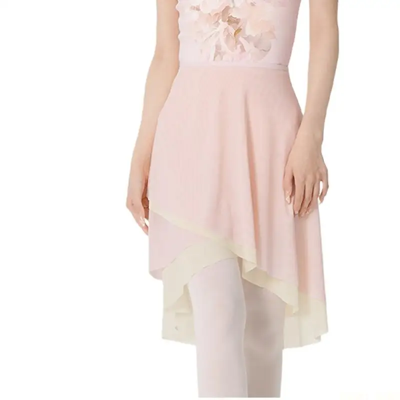 U2JB Double Layer Contrast Ballet Skirt Adjustable Waist Tie Soft Nylon Breathable For Dance Performances