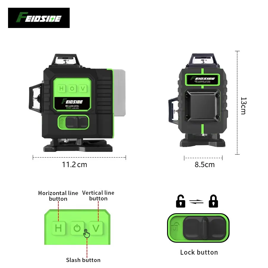 FEIDSIDE 16/12 Lines 4D/3D Laser Level Green Line Samopoziomująca 360 pozioma i pionowa Super potężny poziom lasera