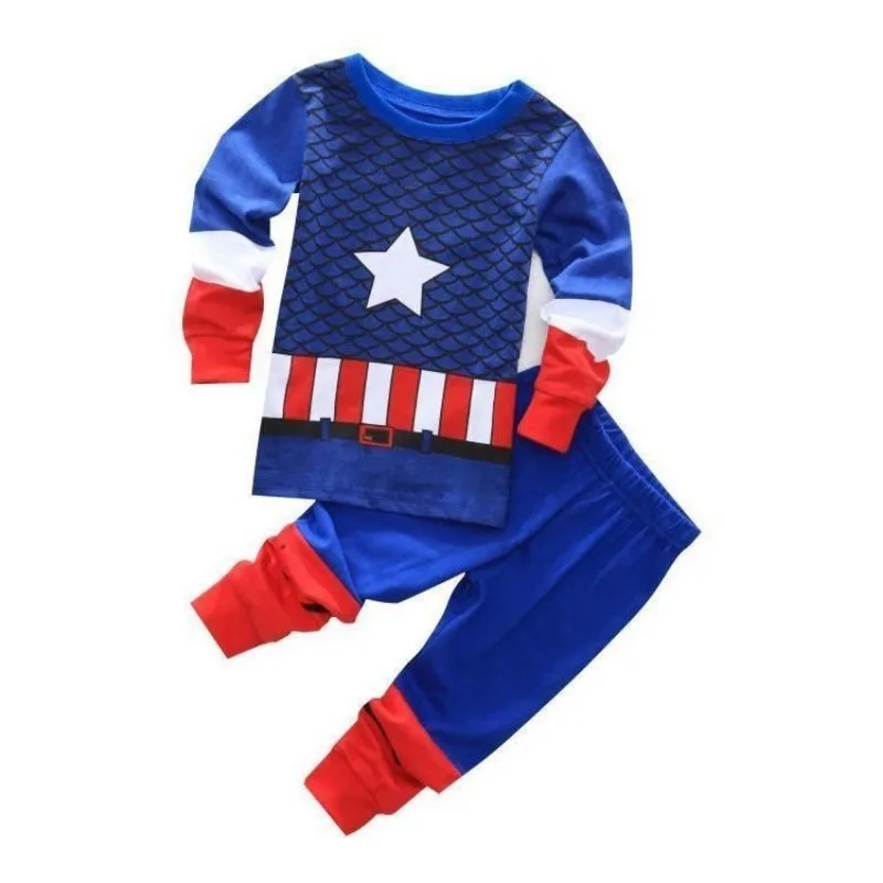 Marvel Avengers Super Hero Spider-Man Captain America Batman Cartoon Children\'s Clothes Long Short Sleeve Suit Pajamas Gift