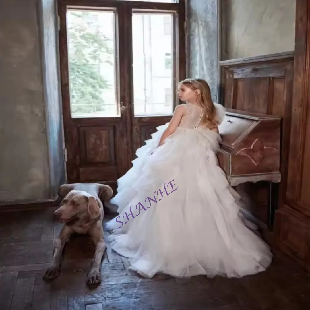 

Dark Green Flower Girl Dresses for Wedding Lace Appliques Floor Length Girl Birthday Ball Gown First Communion Gowns Customized