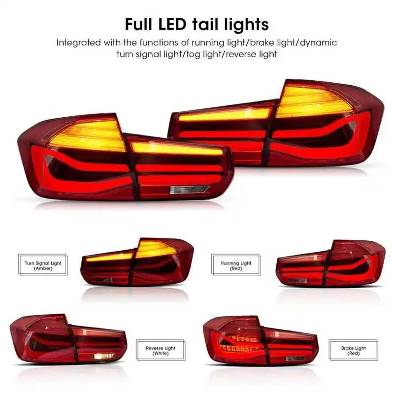 Full LED Dynamic Tail Lights Red Lens Rear Turn Signal Brake Lamp Fit for BMW 3 Series F30 M3 F80 2012‑2019