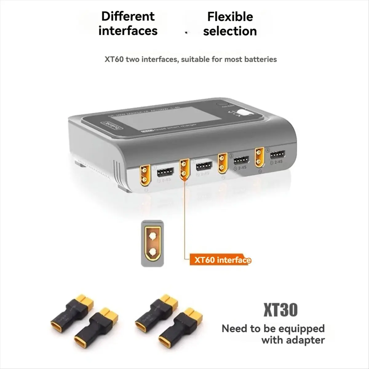 AC※▼●744- Q4AC 4x50w 4 Ports with XT30 Adapters AC DC Smart Charger IPS Clear Wide Angle Display for Lipo Battery EU Plug