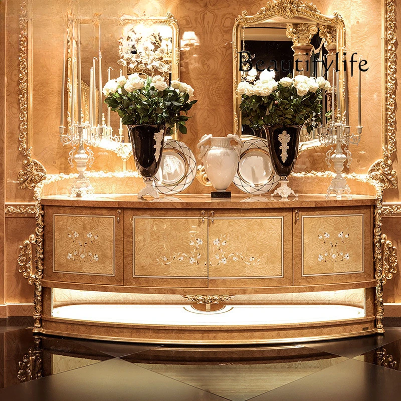 

European restaurant furniture, solid wood carving flower dining side cabinets, cupboards, shell parquet luxury entrance cabinets