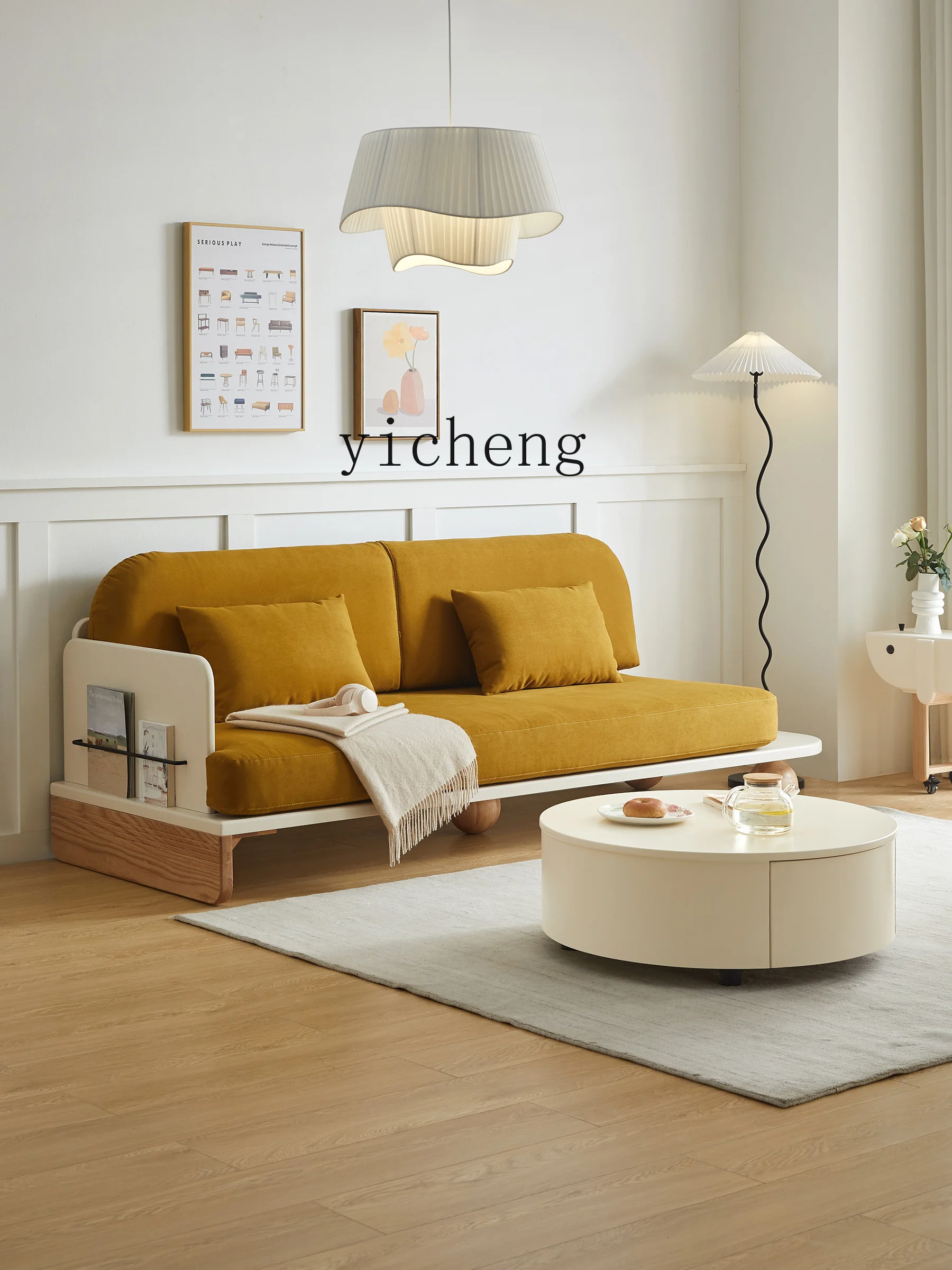 YY Living Room Large and Small Apartment Type Solid Wood Sofa Nordic Light Luxury and Simplicity Style Straight Row