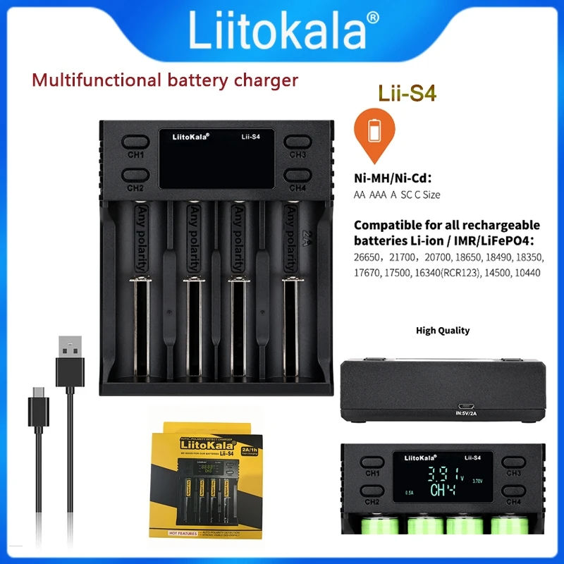 LiitoKala S4 Lithium Battery Nickel Hydrogen 18650 26650 21700 AA AAA Intelligent Battery Charger