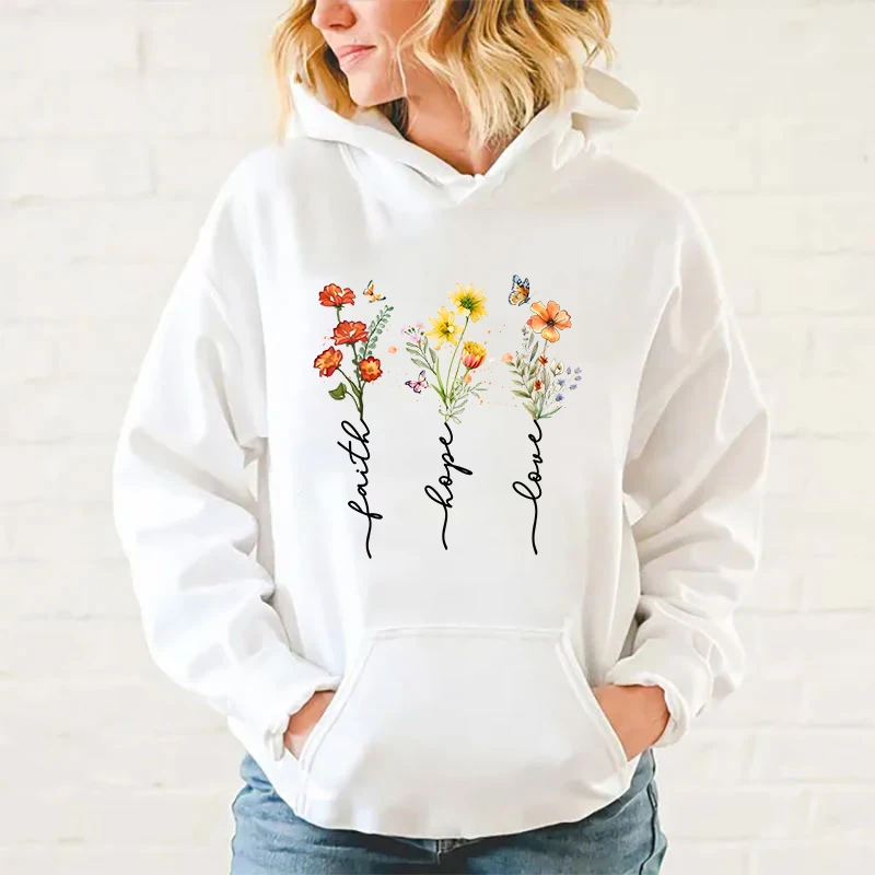 y2k hoodies Fashion Unisex Hoodie Faith Hope Love Flower Hoodies Men And Women Streetwear Pullover Harajuku Tops