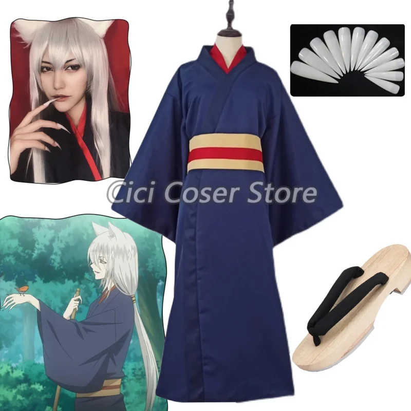 Wig Kimono Cosplay Anime Kamisama Kiss Tomoe Baru 2025 Rambut Putih Perak Panjang Telinga Ekor Kuku Sepatu Bakiak Jepang Pria Hallowe ★ ☆ ★