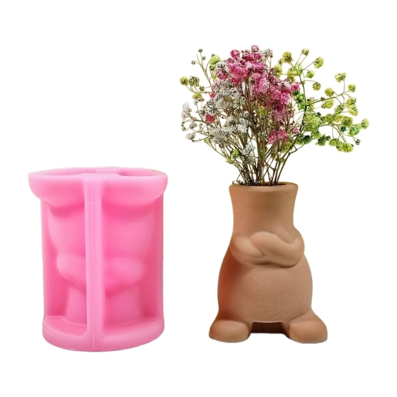 Abstract Human Succulent Flower Pots Mold Pen Holder Silicone Mould Concrete 3XUA