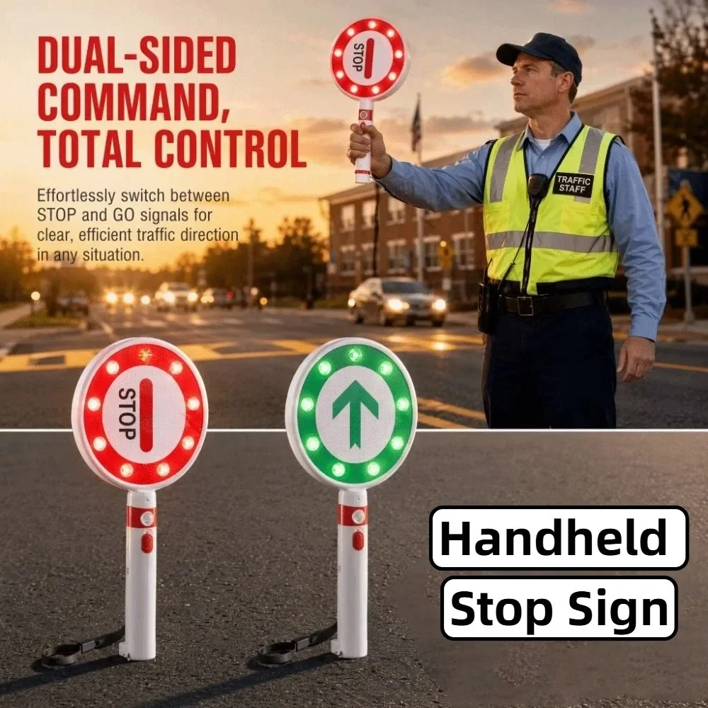 Public Safety Protection Reversible Handheld Stop Sign Reflective LED Traffic Sign Anti-shock Neon Road Safety Sign Parking Lot