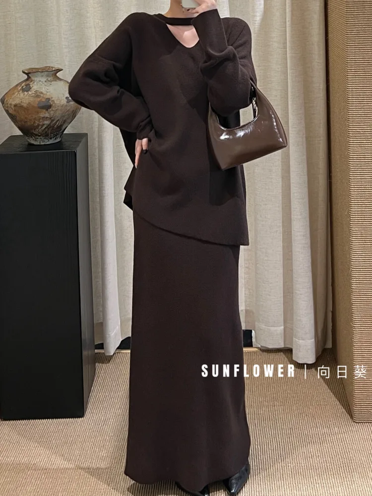 BJTZ Retro Knit Sweater Dress Set Women 2025 Vintage Loose Lounge Comfortable Elegant Simple Premium  Casual Warm Autumn Winter