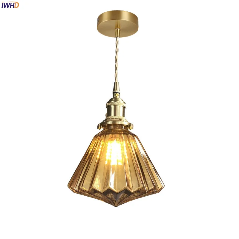 

IWHD 4W Small LED Hanging Lamp Nordic Minimalism Living Room Decoration Bedroom Loft Amber Glass Pendant Lighting Hanglampen