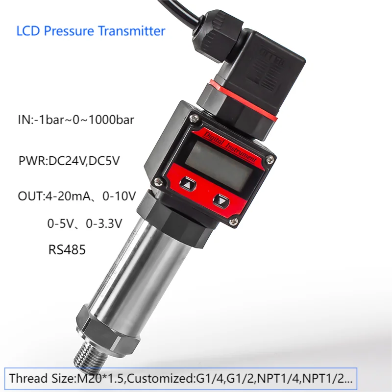 Pressure Transmitter Digital Display -1bar-0bar-600 bar 10bar Gauge 4-20mA RS485 M20*1.5 LCD Hersman Pressure Sensor