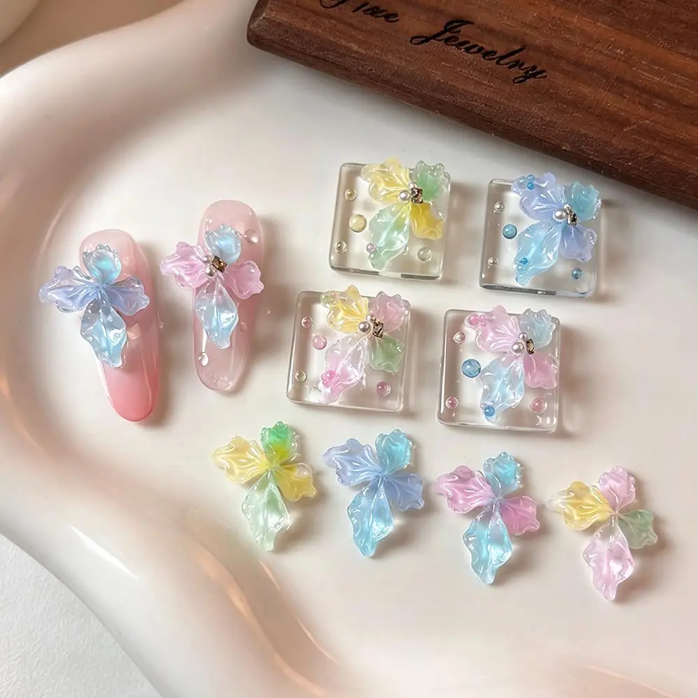 20Pcs Ice Transparent Gradient Flower Nail Charms Soft Crystal Lily Nails Decorations Summer Resin Floral DIY Manicure Accessory