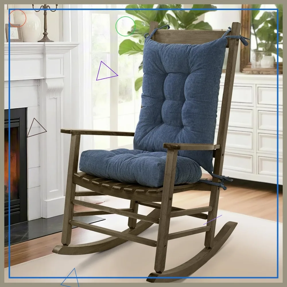 Non-Slip Tufted Rocking Chair Cushion Set with Ties for Indoor and Outdoor Use on Porch, Garden, Cafe