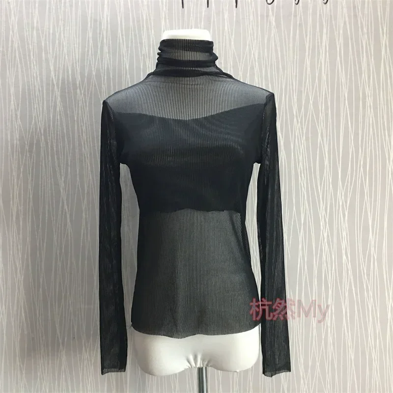 2023 Summer Women Golf Sunscreen with long sleeves and ultra-thin ice silk bottoming shirt and round neck turtleneck top