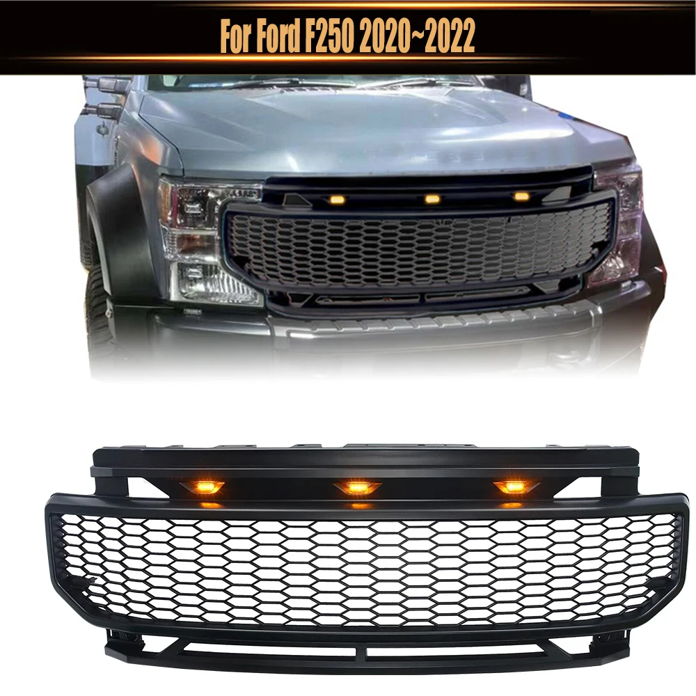 

Grill Auto Parts Pickup Truck Offroad W/Led Light Racing Grills Front Hood Bumper Upper Mesh Grille For Ford F250 2020~2022