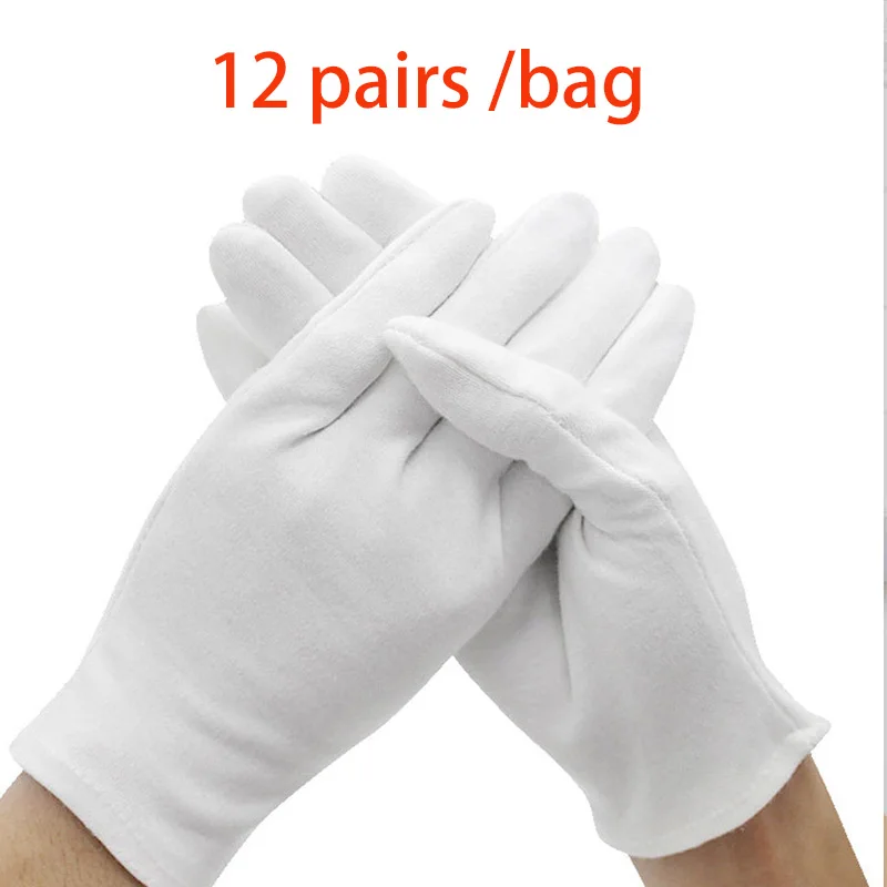 Safety 12 Pairs White Cotton Inspection Work Glove Women Men Household Gloves Lightweight Gloves Serving/Waiters/Drivers