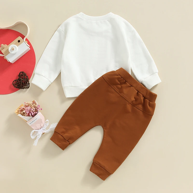 Toddler Baby Autumn Clothes Set Letter Print Long Sleeve Round Neck Pullover Elastic Waist Solid Long Pants