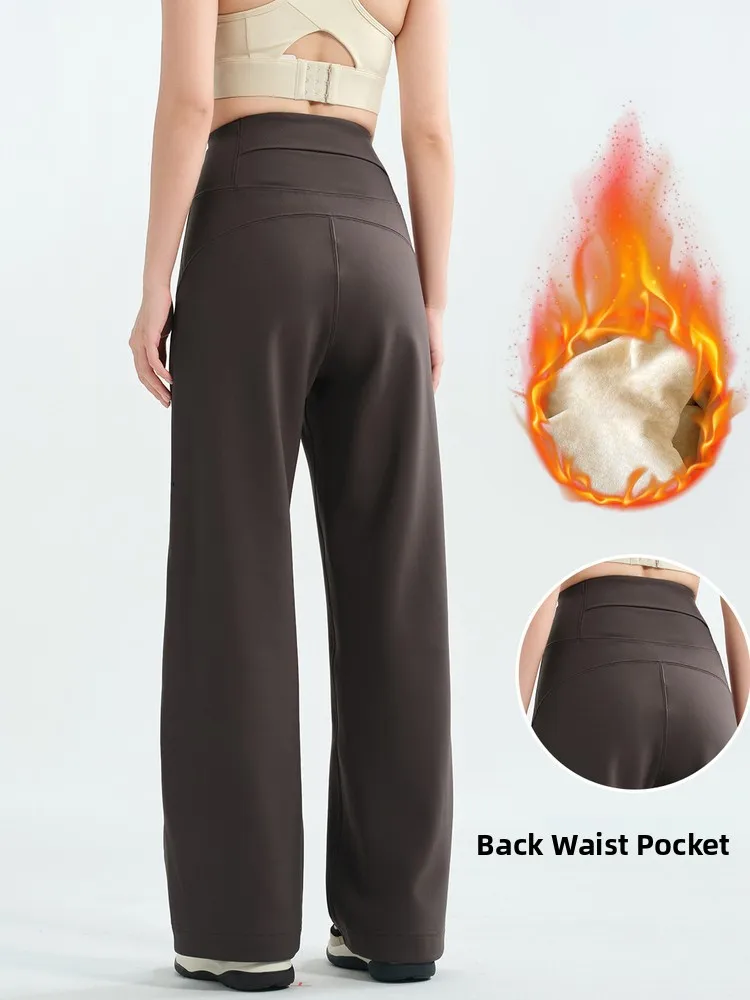 Damskie spodnie z arkskinu, z wysokim stanem, do jogi, proste nogawki, ocieplane, jesienno-zimowe, sportowe, modelujące pośladki.