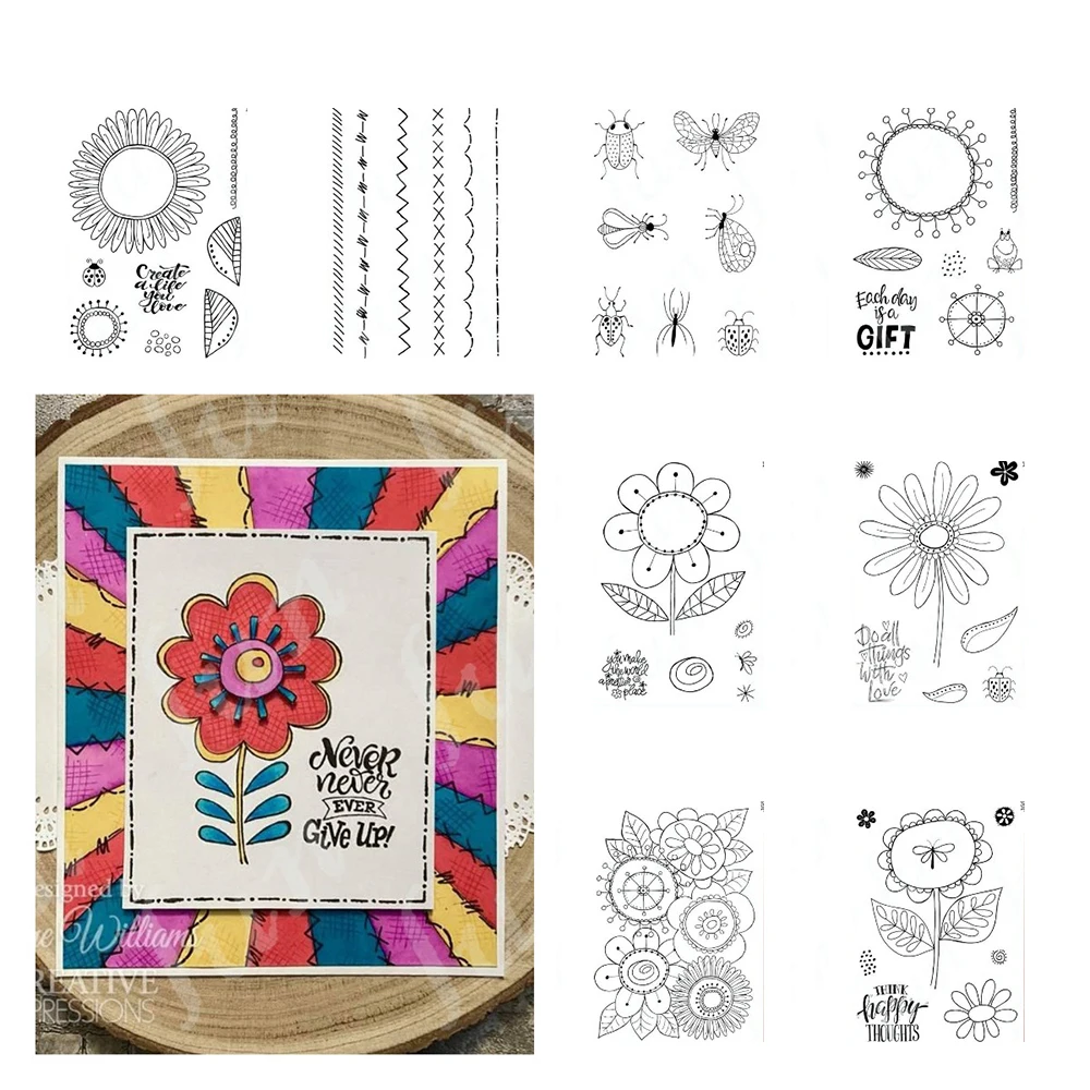 

Doodle Stitches Happy Soul Flower Be Happy New English Clear Stamp Cutting Die Transparent Seal for DIY Scrapbooking