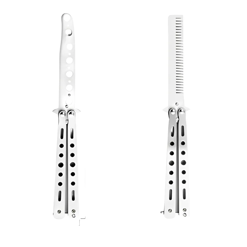 Foldable Comb Stainless Steel Practice Training Butterfly Knife Comb Beard Moustache Brushe Salon Hairdressing Styling Tool