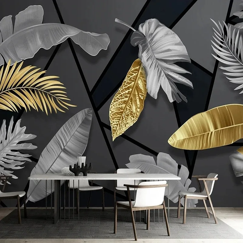 Modern 3D Geometric Pattern Hand-painted Leaves Mural Wallpaper for Living Room TV Sofa Bedroom Wall Art Decor Background