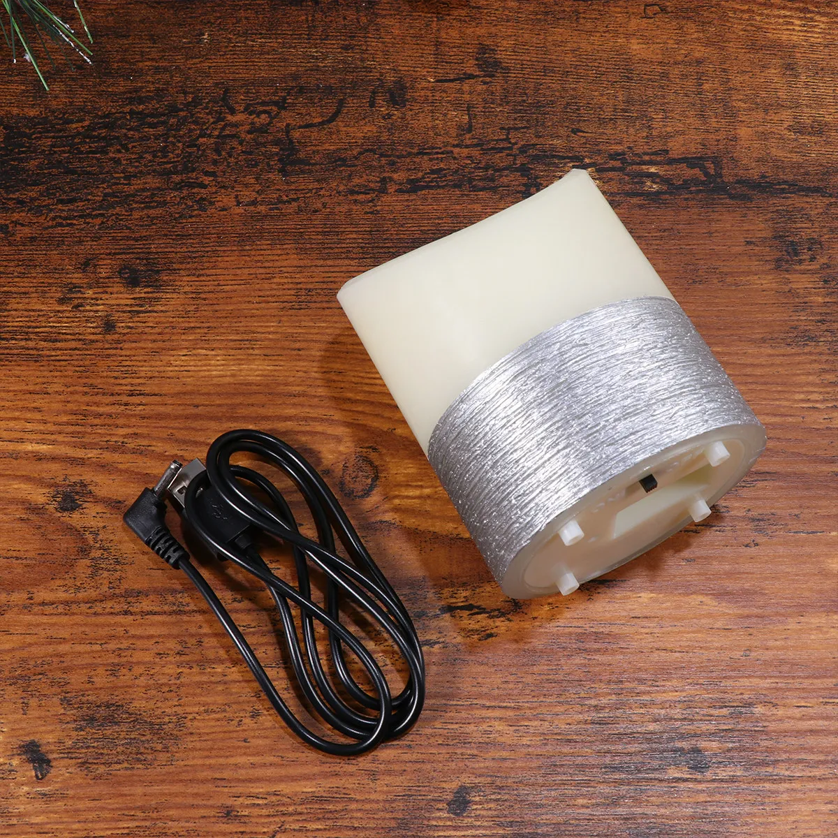 LED Lights Brushed Silver Pillar Lamp Chargable Flickering Flameless Decorative Light for Christmas Party Home