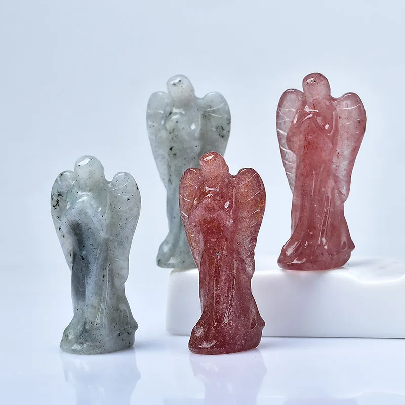 

1PC Natural Crystal Angel Statue Raw Crystals Hand Carved Samll Girl Female Model Figurine Healing Quartz Home Decor DIY Gift