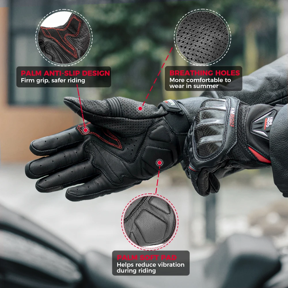 Guanti da moto in pelle KEMIMOTO Guanti da moto retrò da uomo CE Touch Screen Protezione da moto in carbonio Traspirante per l'estate