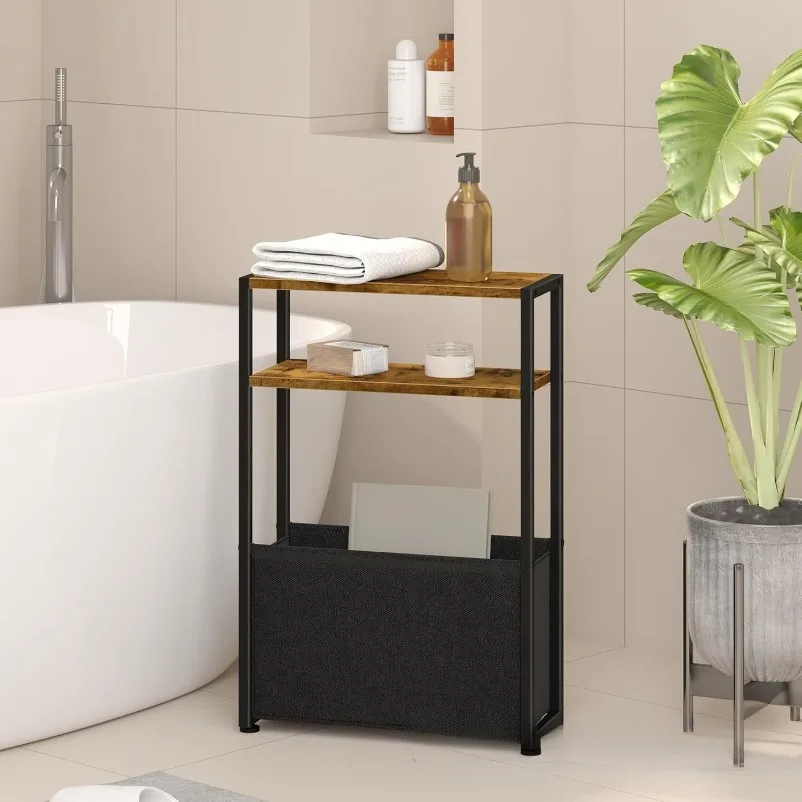 Iron and Wood Combined with Movable Sofa Narrow Side Table with Storage Basket Simple Small Space