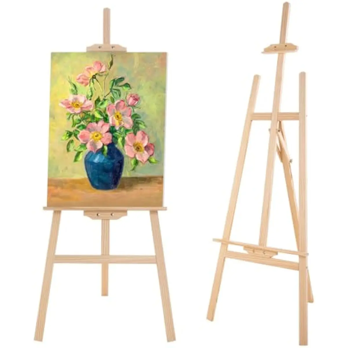 Adjustable Natural Wood Easel Stand for Art Creation and Display – Lightweight Foldable A-Frame Design with Variable Height and