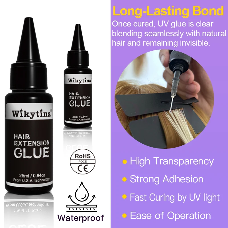 مجموعة وصلات الشعر المضيئة بالأشعة فوق البنفسجية على شكل حرف V من كومبو، مجموعة أدوات ويكيتينا، آلة إزالة الغراء بالأشعة فوق البنفسجية تدوم طويلاً - أدوات تصفيف الصالون غير مرئية